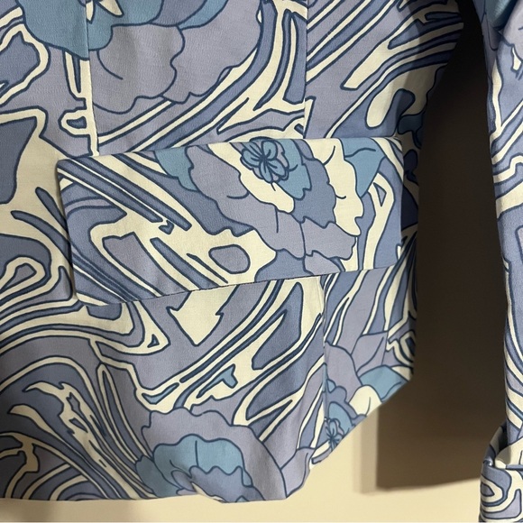 Womens Kenneth Cole Blue Floral Blazer Jacket Coat Size 12 Button Pockets - Picture 4 of 11